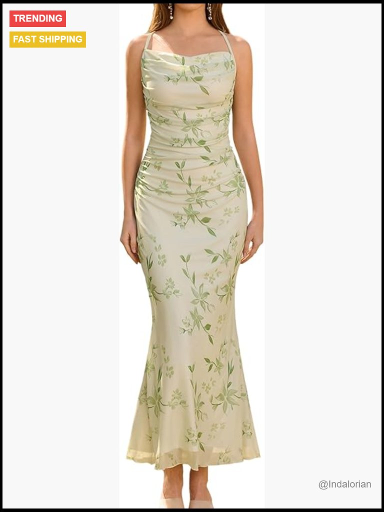 Sleeveless Ruched Mesh Bodycon Maxi Dress Spaghetti Strap